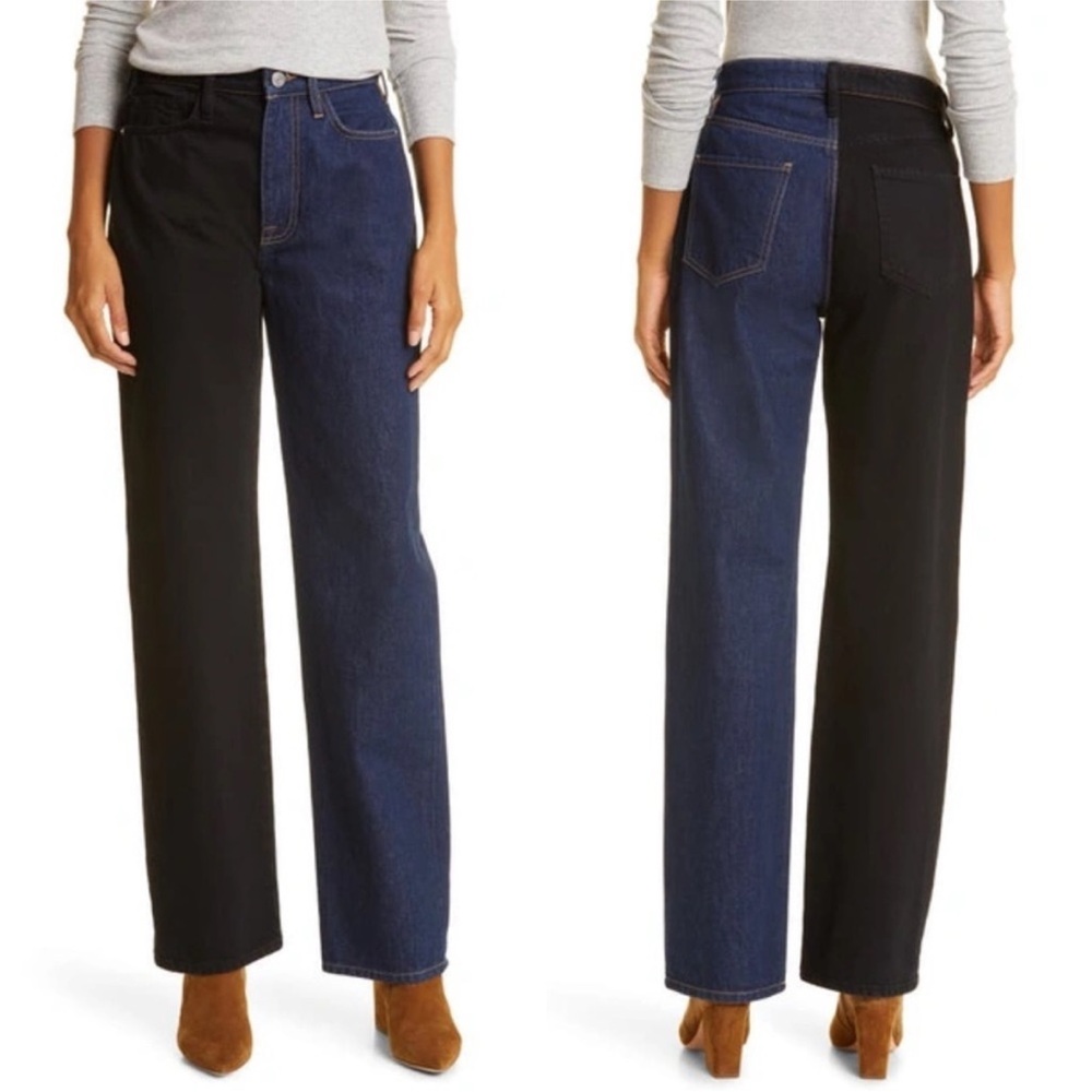 FRAME Le Jane Colorblock High Waist Relaxed Jeans (Dell Noir)